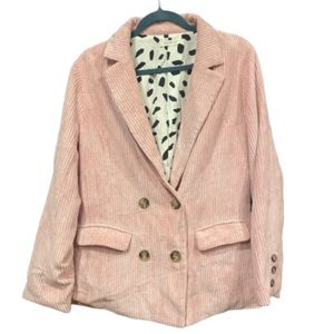 Kori pink thick corduroy double breast jacket pockets black/wte Sz L lining D4